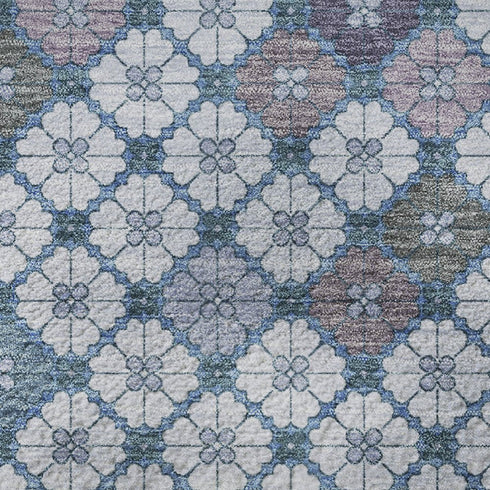 8' X 10' Sky Blue Teal And Lavender Geometric Washable Area Rug With UV Protection