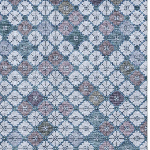8' X 10' Sky Blue Teal And Lavender Geometric Washable Area Rug With UV Protection