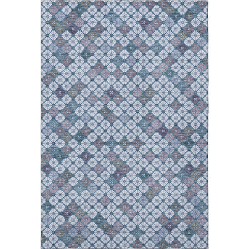 8' X 10' Sky Blue Teal And Lavender Geometric Washable Area Rug With UV Protection