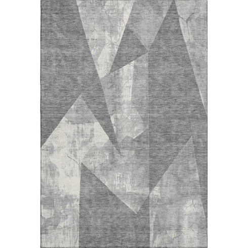 5' X 8' Gray And Ivory Abstract Geometric Washable Area Rug With UV Protection