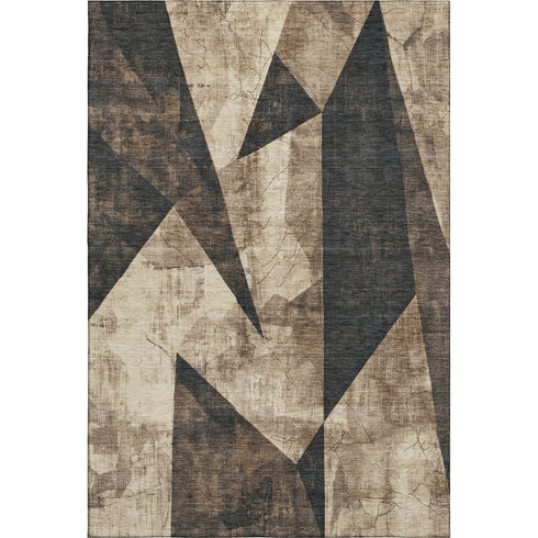 5' X 8' Coffee And Beige Abstract Geometric Washable Area Rug With UV Protection