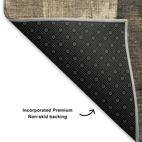 5' X 8' Coffee And Beige Abstract Geometric Washable Area Rug With UV Protection