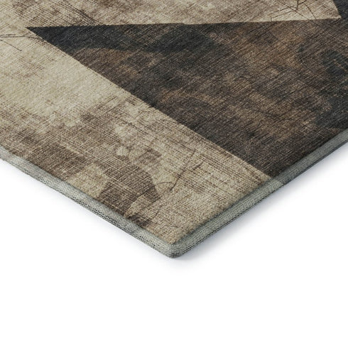 5' X 8' Coffee And Beige Abstract Geometric Washable Area Rug With UV Protection
