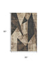 5' X 8' Coffee And Beige Abstract Geometric Washable Area Rug With UV Protection