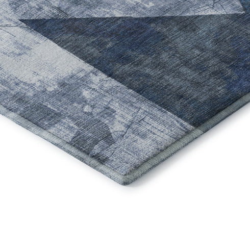 8' Navy Blue And Ivory Abstract Geometric Washable Round Rug With UV Protection