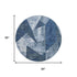 8' Navy Blue And Ivory Abstract Geometric Washable Round Rug With UV Protection