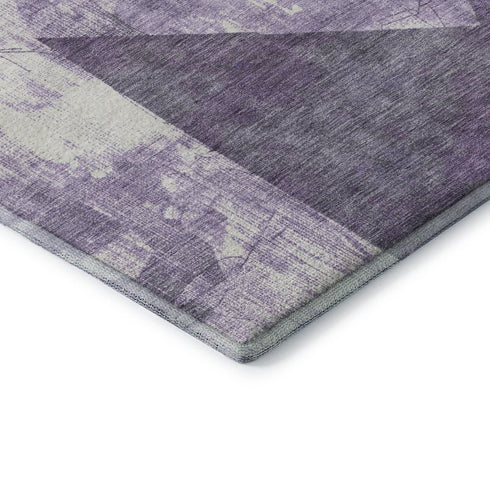 8' Purple And Ivory Abstract Geometric Washable Round Rug With UV Protection