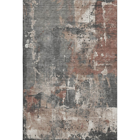 5' X 8' Rust Gray And Ivory Abstract Washable Area Rug With UV Protection