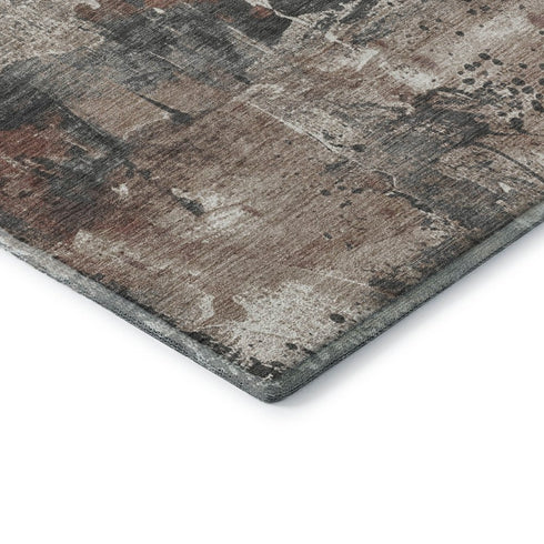 5' X 8' Rust Gray And Ivory Abstract Washable Area Rug With UV Protection