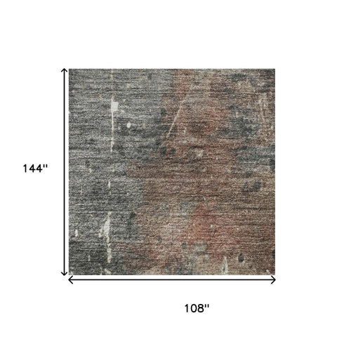 9' X 12' Rust Gray And Ivory Abstract Washable Area Rug With UV Protection
