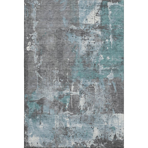 8' X 10' Teal Gray And Ivory Abstract Washable Area Rug With UV Protection
