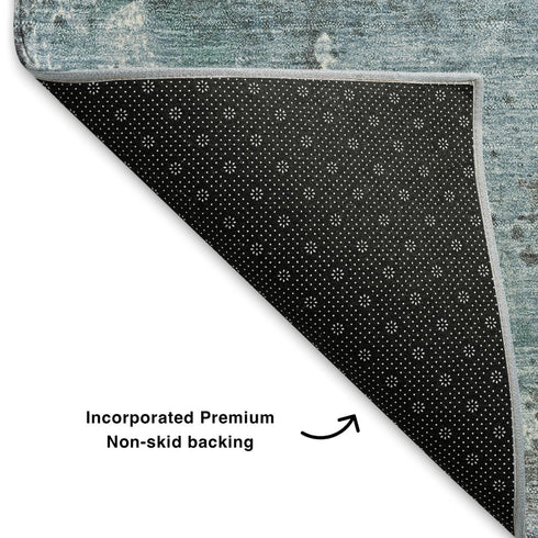 8' X 10' Teal Gray And Ivory Abstract Washable Area Rug With UV Protection