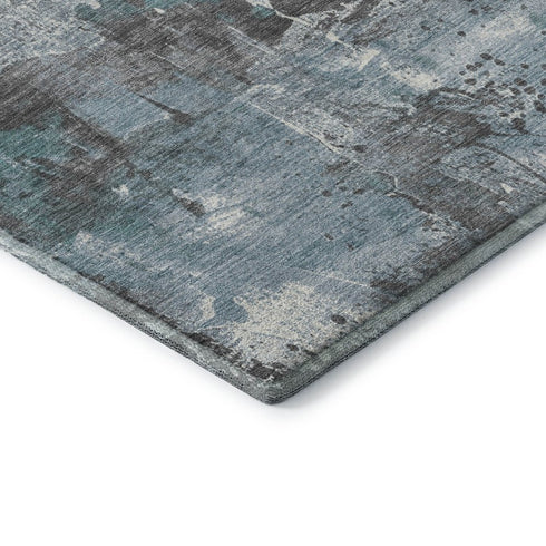 8' X 10' Teal Gray And Ivory Abstract Washable Area Rug With UV Protection