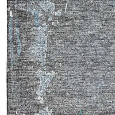 8' X 10' Teal Gray And Ivory Abstract Washable Area Rug With UV Protection