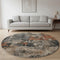 8' Taupe Gray And Beige Abstract Washable Round Rug With UV Protection