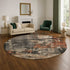 8' Taupe Gray And Beige Abstract Washable Round Rug With UV Protection
