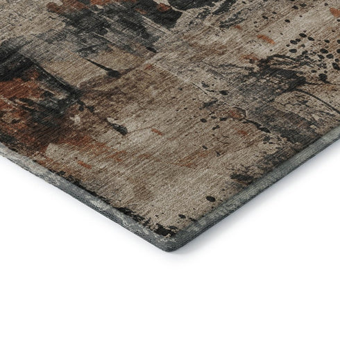 8' Taupe Gray And Beige Abstract Washable Round Rug With UV Protection