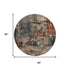 8' Taupe Gray And Beige Abstract Washable Round Rug With UV Protection