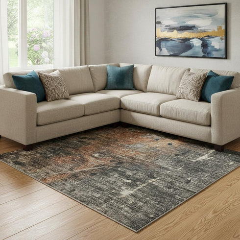 8' X 10' Taupe Gray And Beige Abstract Washable Area Rug With UV Protection