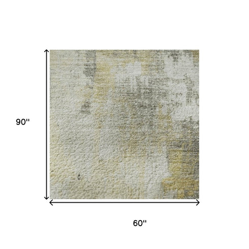 5' X 8' Gold Ivory And Gray Abstract Washable Area Rug With UV Protection