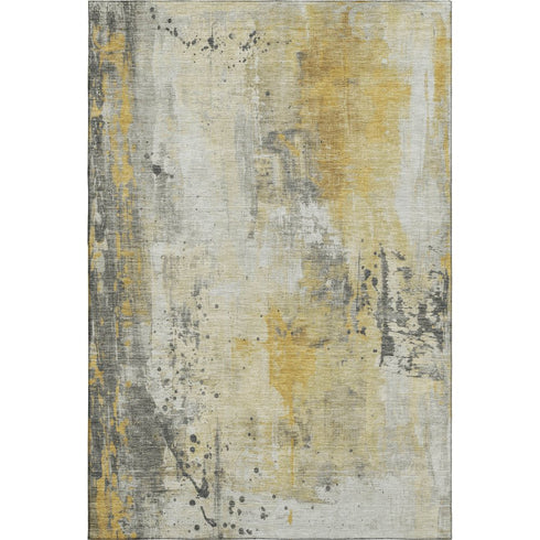 5' X 8' Gold Ivory And Gray Abstract Washable Area Rug With UV Protection