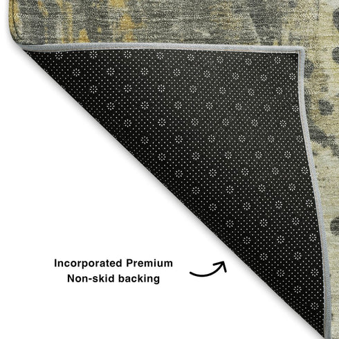 5' X 8' Gold Ivory And Gray Abstract Washable Area Rug With UV Protection