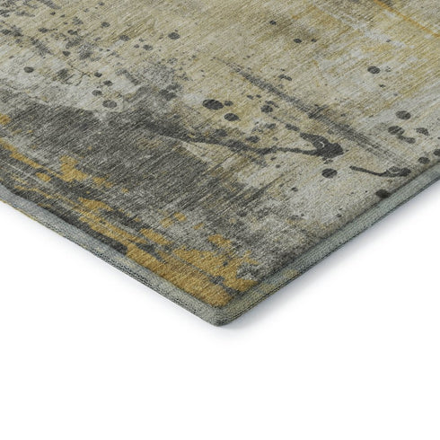 5' X 8' Gold Ivory And Gray Abstract Washable Area Rug With UV Protection