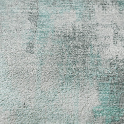 8' Teal Gray And Ivory Abstract Washable Round Rug With UV Protection