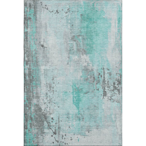 8' X 10' Teal Gray And Ivory Abstract Washable Area Rug With UV Protection