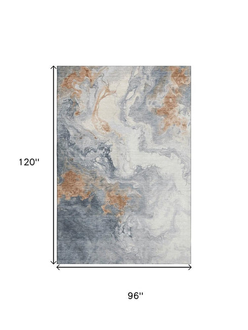 8' X 10' Gray Copper And Ivory Abstract Washable Area Rug With UV Protection