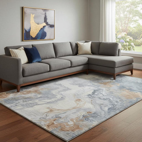 8' X 10' Gray Copper And Ivory Abstract Washable Area Rug With UV Protection