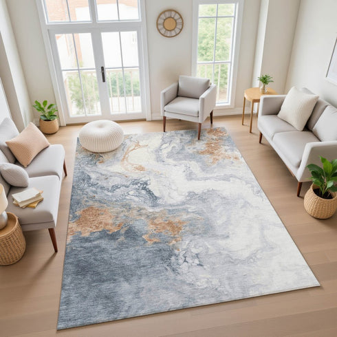 8' X 10' Gray Copper And Ivory Abstract Washable Area Rug With UV Protection