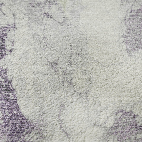 8' Lavender Green And Ivory Abstract Washable Round Rug With UV Protection