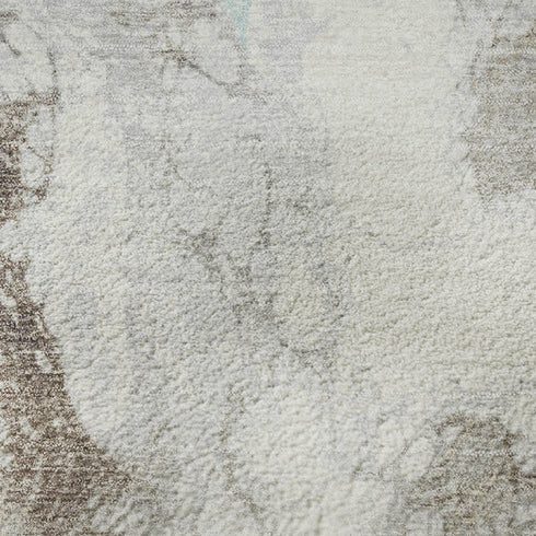 8' Teal Taupe And Ivory Abstract Washable Round Rug With UV Protection