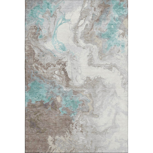 8' X 10' Teal Taupe And Ivory Abstract Washable Area Rug With UV Protection
