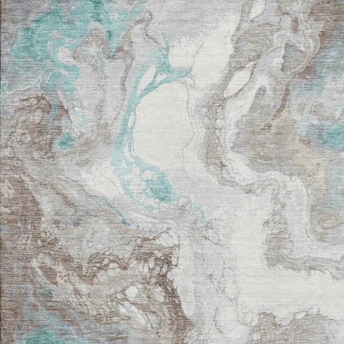 8' X 10' Teal Taupe And Ivory Abstract Washable Area Rug With UV Protection