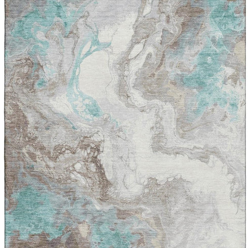8' X 10' Teal Taupe And Ivory Abstract Washable Area Rug With UV Protection