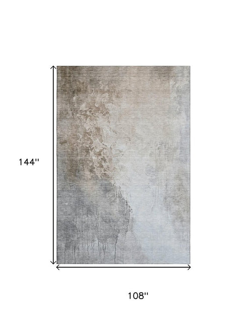 9' X 12' Beige And Ivory Abstract Washable Area Rug With UV Protection