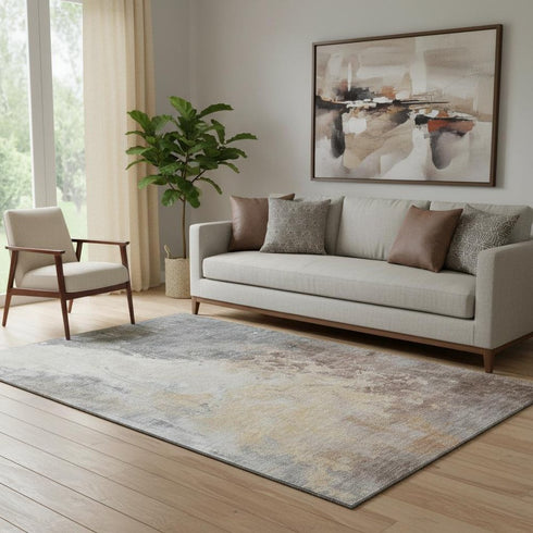 5' X 8' Coral Beige And Ivory Abstract Washable Area Rug With UV Protection