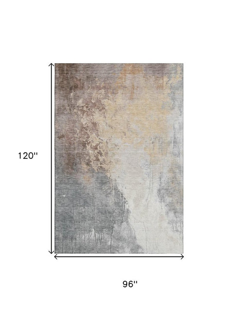 8' X 10' Coral Beige And Ivory Abstract Washable Area Rug With UV Protection