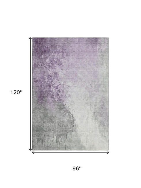 8' X 10' Lavender And Ivory Abstract Washable Area Rug With UV Protection