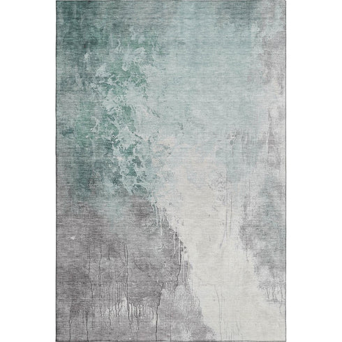5' X 8' Pale Aqua And Ivory Abstract Washable Area Rug With UV Protection