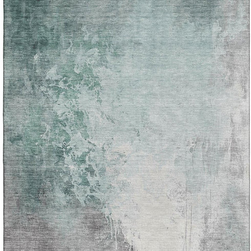 5' X 8' Pale Aqua And Ivory Abstract Washable Area Rug With UV Protection