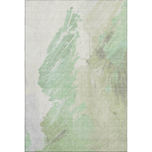 8' X 10' Artichoke Green And Ivory Abstract Washable Area Rug With UV Protection