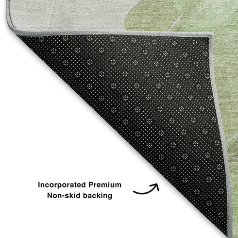 8' X 10' Artichoke Green And Ivory Abstract Washable Area Rug With UV Protection