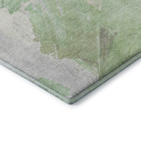 8' X 10' Artichoke Green And Ivory Abstract Washable Area Rug With UV Protection
