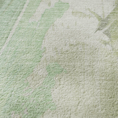 8' X 10' Artichoke Green And Ivory Abstract Washable Area Rug With UV Protection