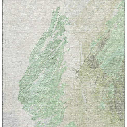 8' X 10' Artichoke Green And Ivory Abstract Washable Area Rug With UV Protection