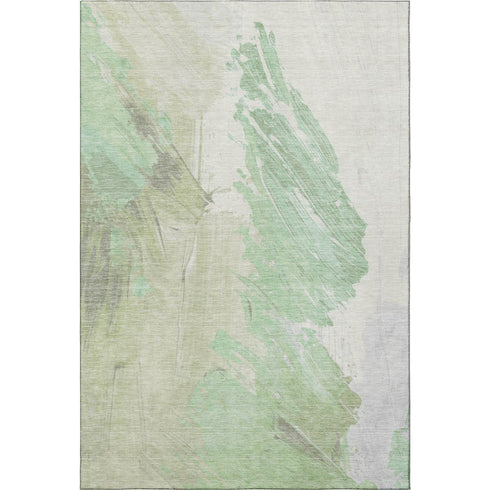 8' X 10' Artichoke Green And Ivory Abstract Washable Area Rug With UV Protection