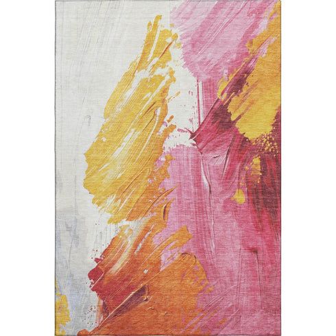 5' X 8' Blush Yellow And Ivory Abstract Washable Area Rug With UV Protection